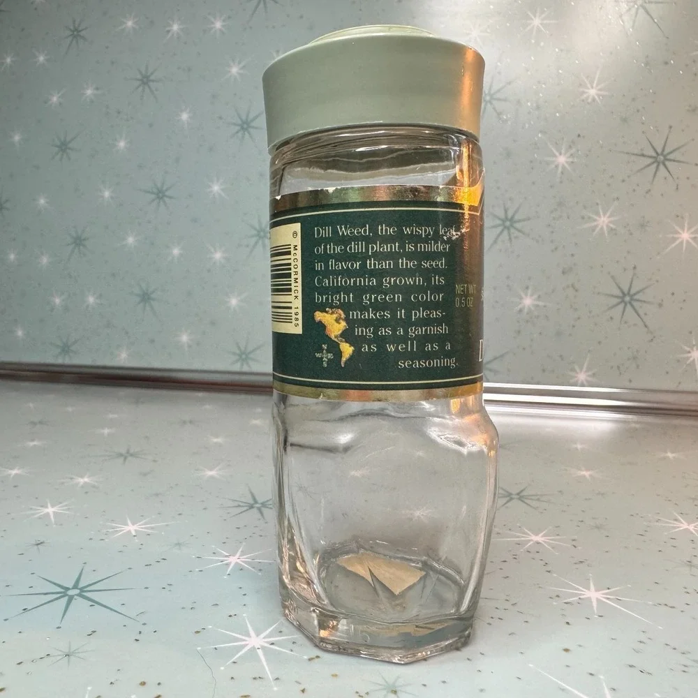 Vintage McCormick Dill Weed Jar Green Label and Lid Glass‎ Spice Bottle Kitchen
